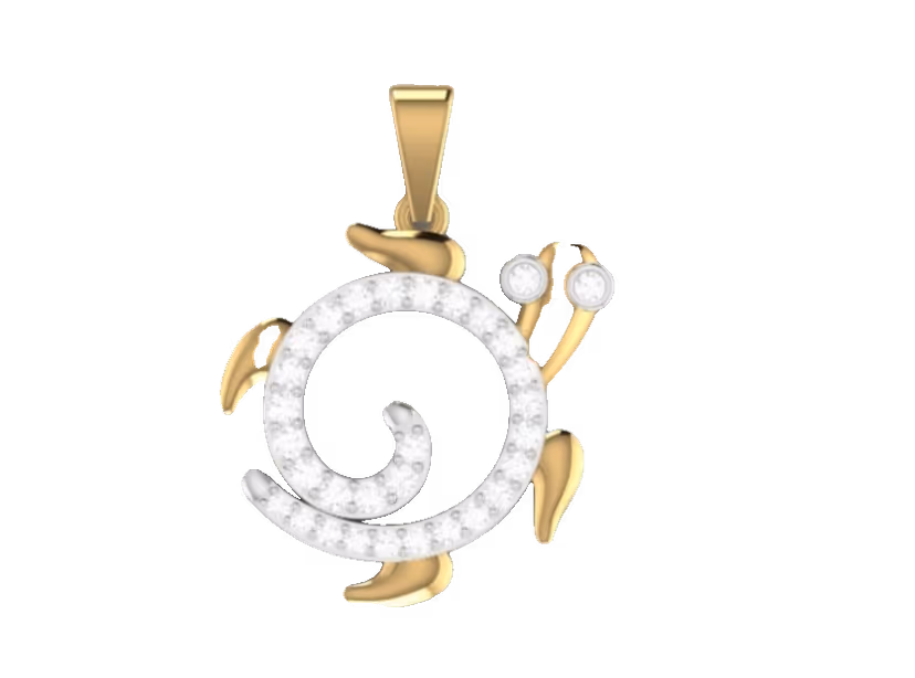 Two-tone Pisces fish symbol pendant with pavé spiral and gold tails.