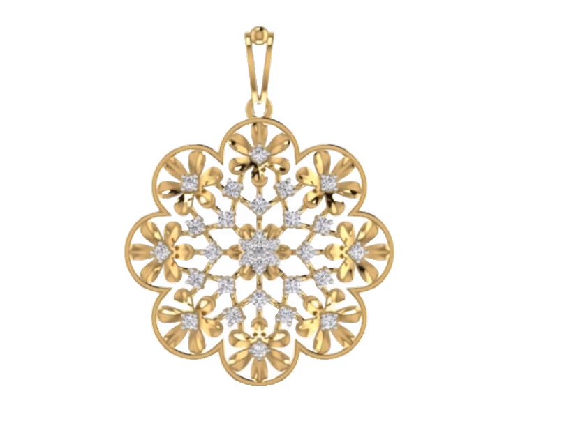 Eight-petal flower openwork pendant with central pavé cluster.