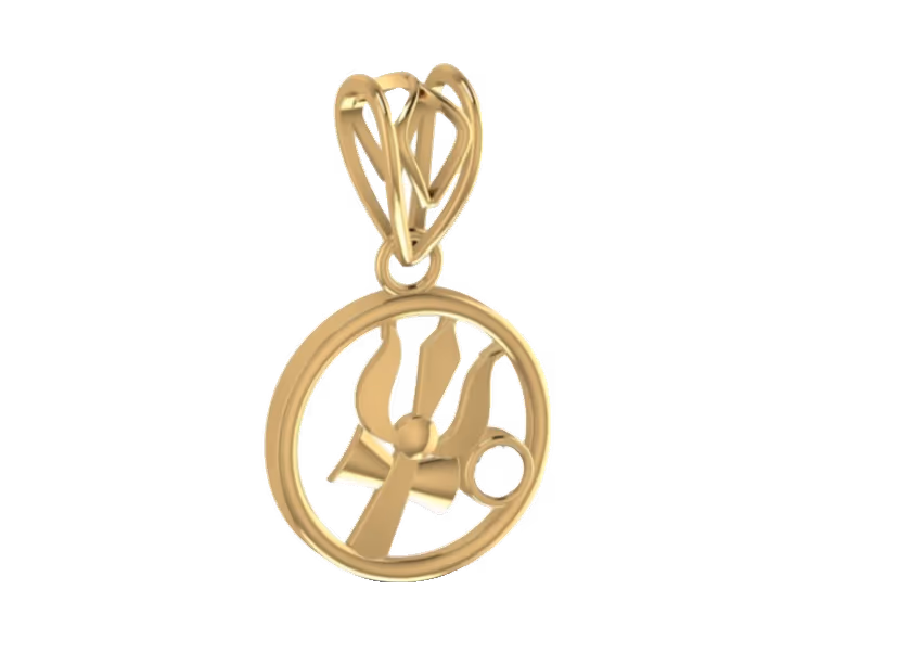 Round Shiva trishul pendant with single bezel-set diamond accent.